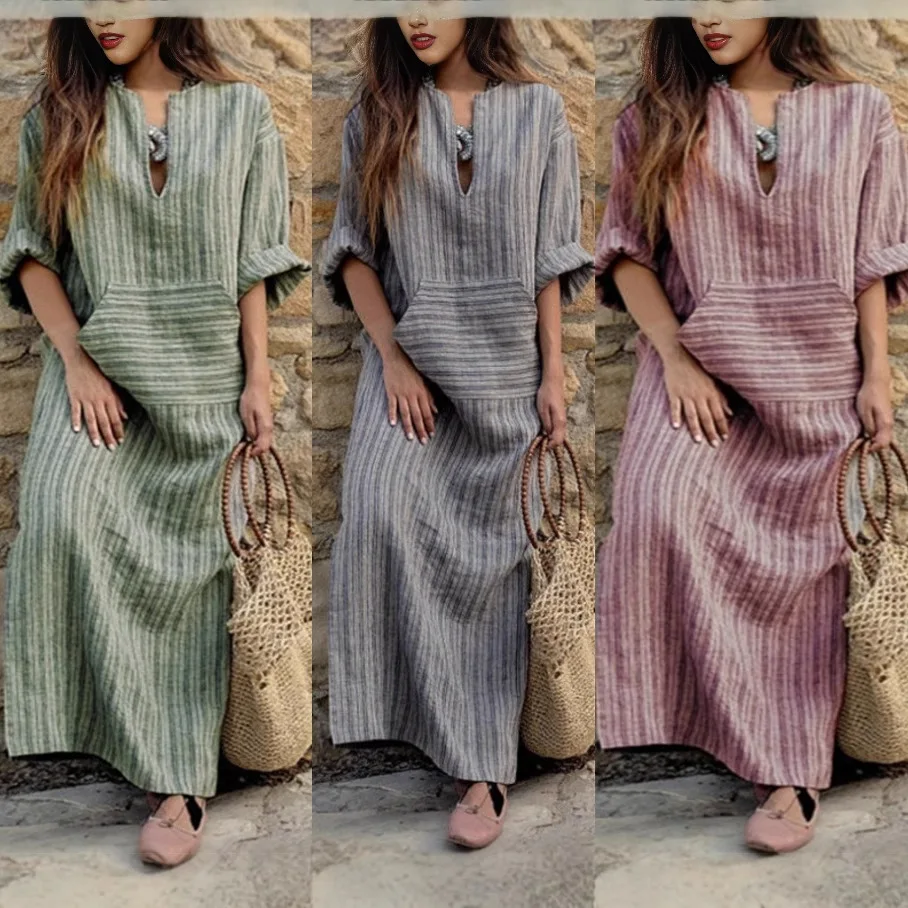 Spring Summer Women's Yarn Dyed Striped Dress Loose Cotton Linen Dresses Casual Outfit Blouse Top Look
Spring Summer Women's Yarn Dyed Striped Dress Loose Cotton Linen Dresses Casual Outfit Blouse Top Look