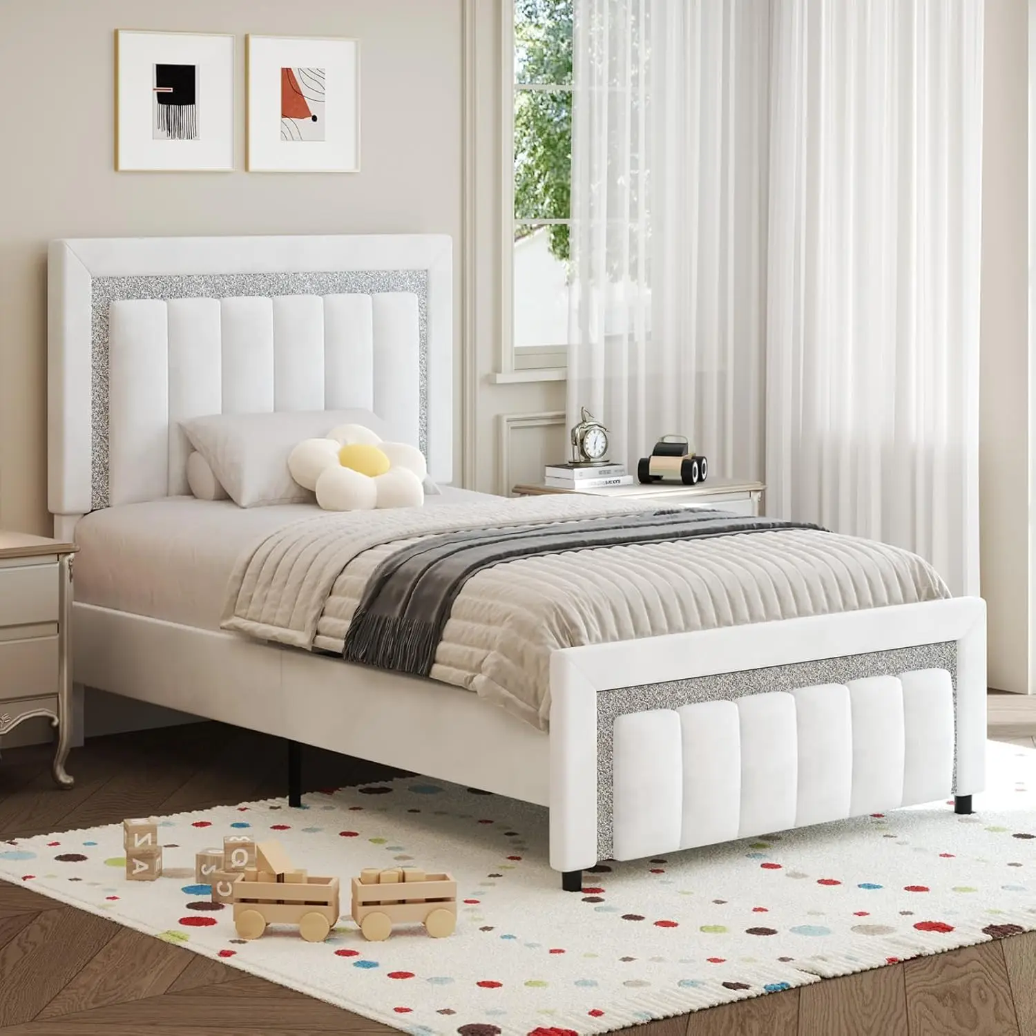Twin Size Bed Frames with Headboard and Footboard Upholstered Platform Bed with Diamond Design Bed Frames Twin with Wooden
Twin Size Bed Frames with Headboard and Footboard Upholstered Platform Bed with Diamond Design Bed Frames Twin with Wooden