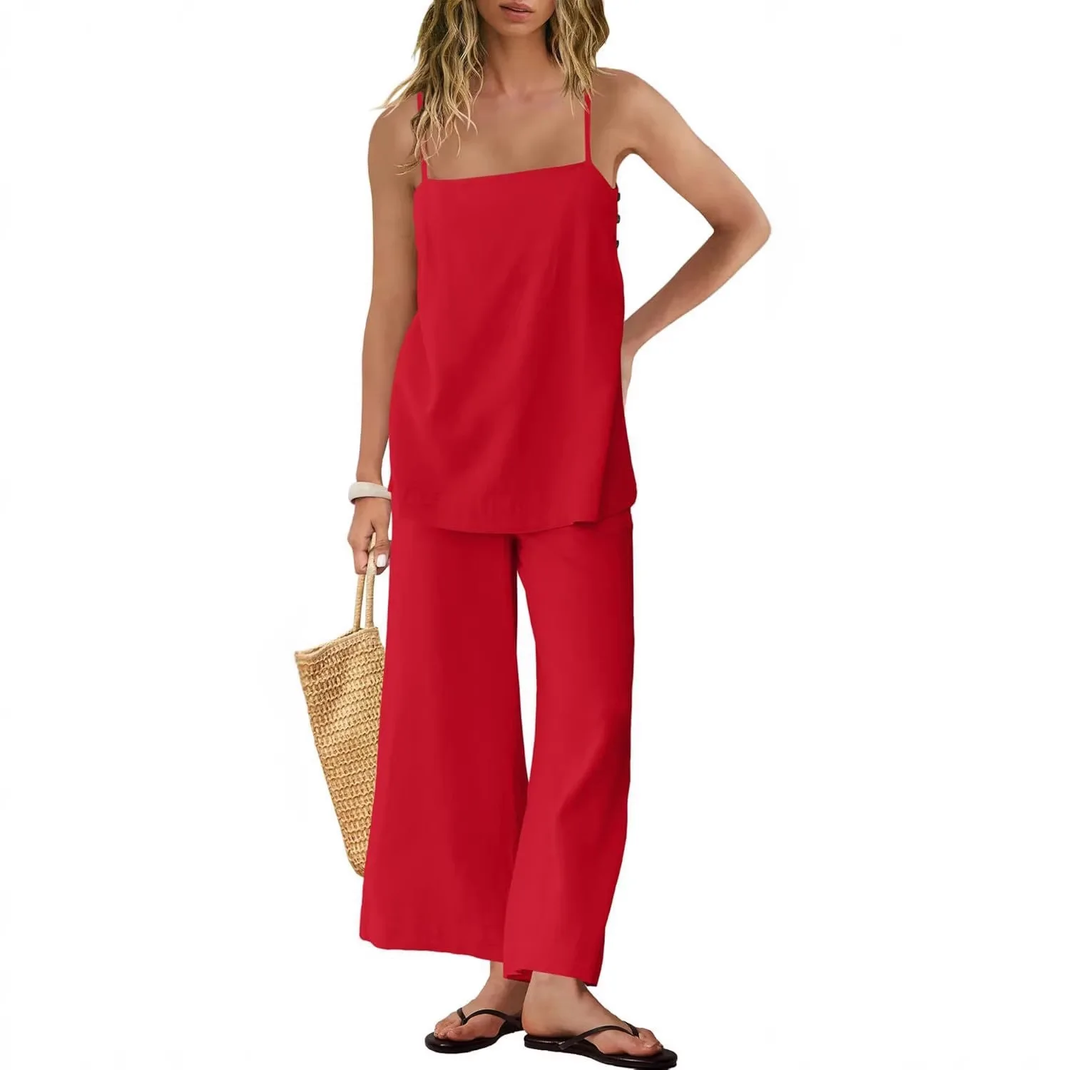Trendy Women's Casual Loose Sleeveless Camisole Top and Long Pants Matching Set for Spring Summer
Trendy Women's Casual Loose Sleeveless Camisole Top and Long Pants Matching Set for Spring Summer