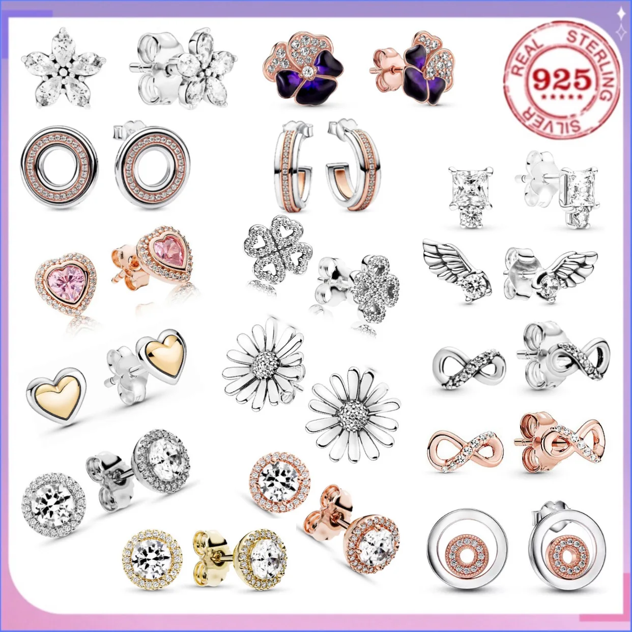 100% 925 Sterling Silver Zircon Flowers Four-leaf clover Infinite Heart Love Sparkling Charm Earrings Women Girl Fine Jewelry
100% 925 Sterling Silver Zircon Flowers Four-leaf clover Infinite Heart Love Sparkling Charm Earrings Women Girl Fine Jewelry