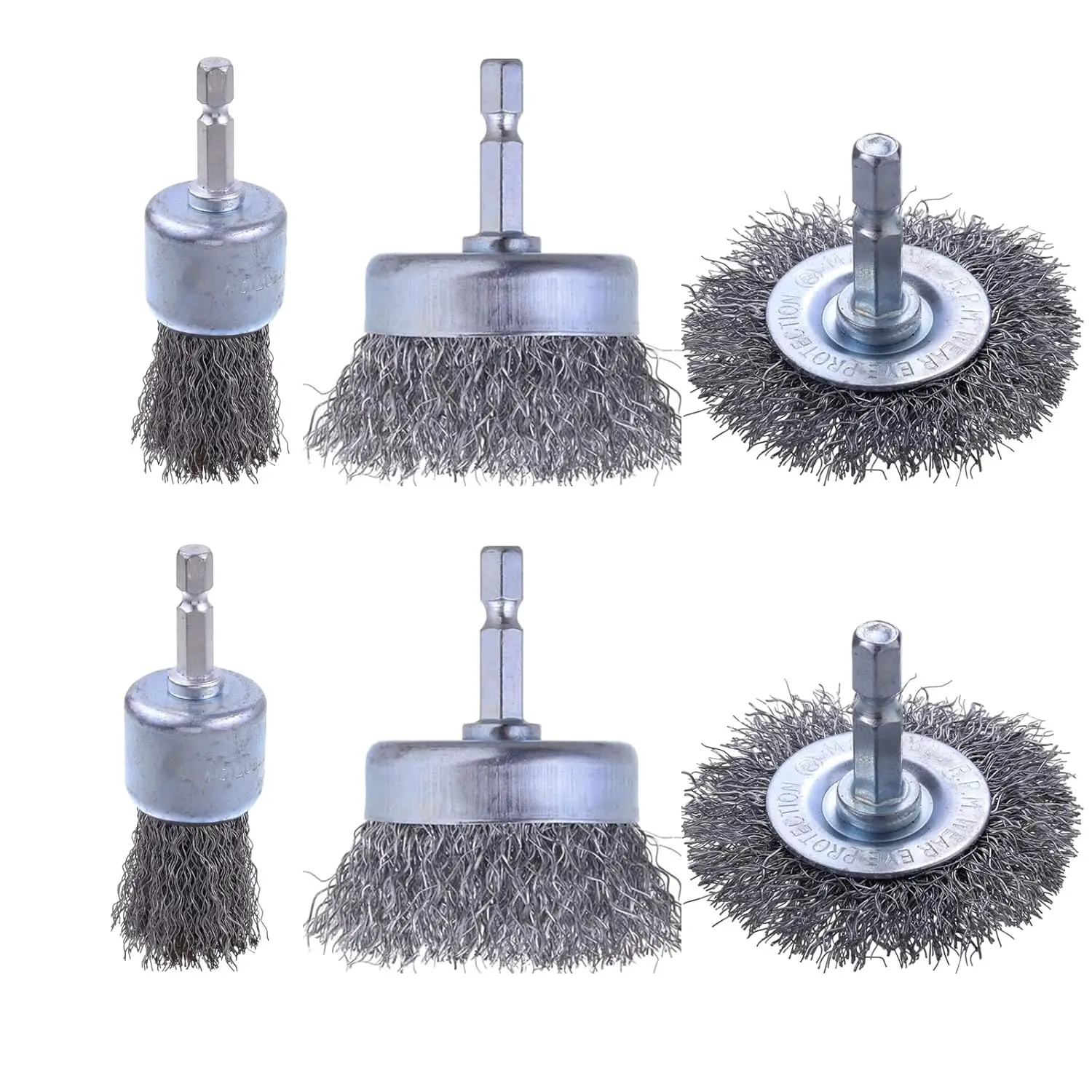 6 Pack Carbon Steel Wire Wheel and Pen Brush Set with 1/4-Inch Hex Shank for Rust Removal, Corrosion and Scrub Surfaces
6 Pack Carbon Steel Wire Wheel and Pen Brush Set with 1/4-Inch Hex Shank for Rust Removal, Corrosion and Scrub Surfaces