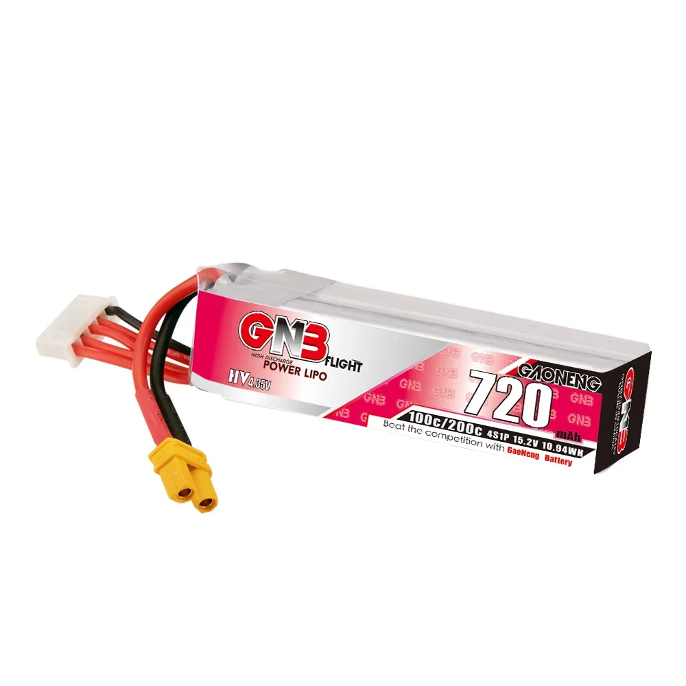 GNB 100C LiHV 720mAh 2S/7.6V 3S/11.4V 4S/15.2V Lithium Battery RC XT30 Plug Connector for FPV Racing Drone Tinywoop Frame Kit
GNB 100C LiHV 720mAh 2S/7.6V 3S/11.4V 4S/15.2V Lithium Battery RC XT30 Plug Connector for FPV Racing Drone Tinywoop Frame Kit