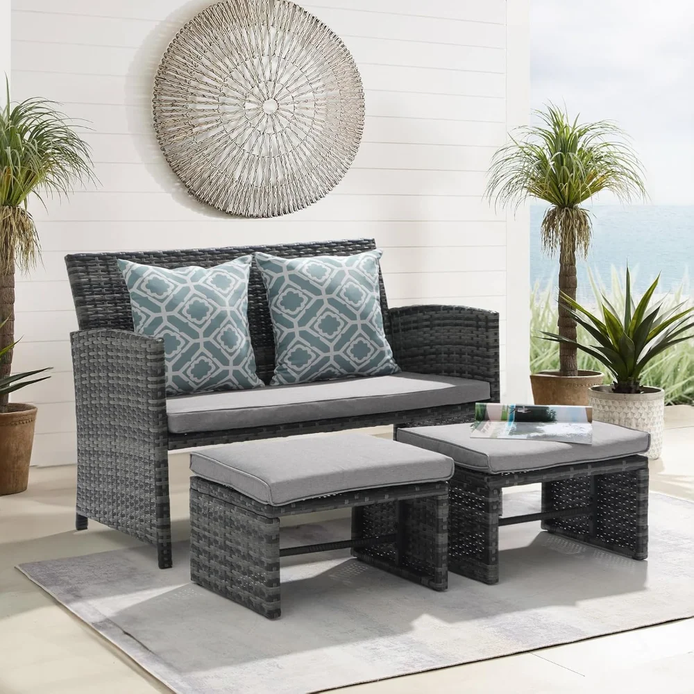 Patio Furniture Set,3 Pieces Outdoor Wicker Conversation Loveseat with Ottomans for Porch
Patio Furniture Set,3 Pieces Outdoor Wicker Conversation Loveseat with Ottomans for Porch