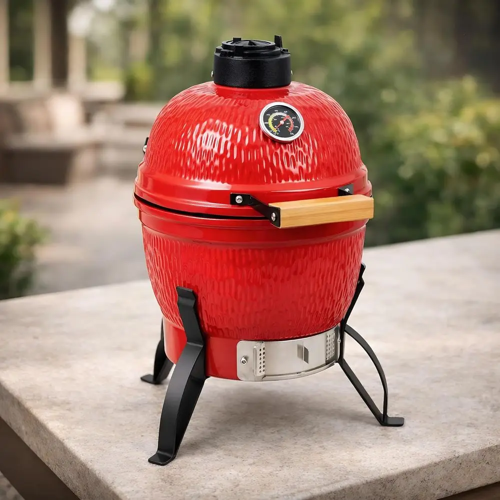 Portable 13-inch Oval Kamado Grill with Cast Iron Grates, Built-in Thermometer, Bamboo Handle for Patio and Backyard Grilling, R
Portable 13-inch Oval Kamado Grill with Cast Iron Grates, Built-in Thermometer, Bamboo Handle for Patio and Backyard Grilling, R