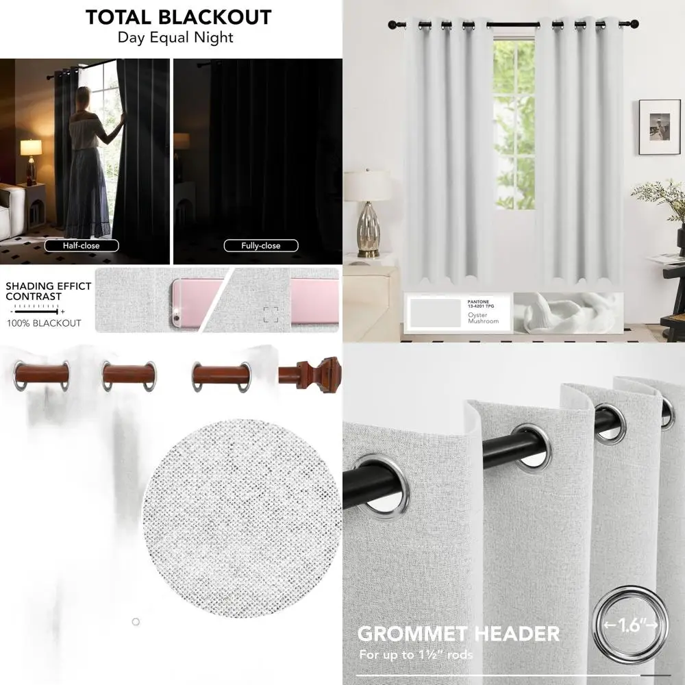 Затемняющие льняные шторы с люверсами, серовато-белые, 2 панели, 52x63 дюйма, для спальни, гостиной, детской комнаты
Затемняющие льняные шторы с люверсами, серовато-белые, 2 панели, 52x63 дюйма, для спальни, гостиной, детской комнаты