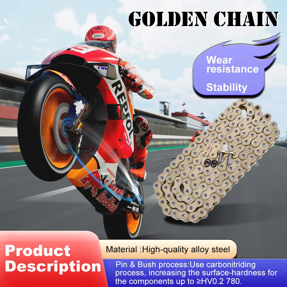 428HO 120L 120Link 428HV 428HX 428 O Ring Motorcycle Transmission Golden Chain For Honda GTR150 Greece SE Asia 2019 2020 GTR 150
428HO 120L 120Link 428HV 428HX 428 O Ring Motorcycle Transmission Golden Chain For Honda GTR150 Greece SE Asia 2019 2020 GTR 150