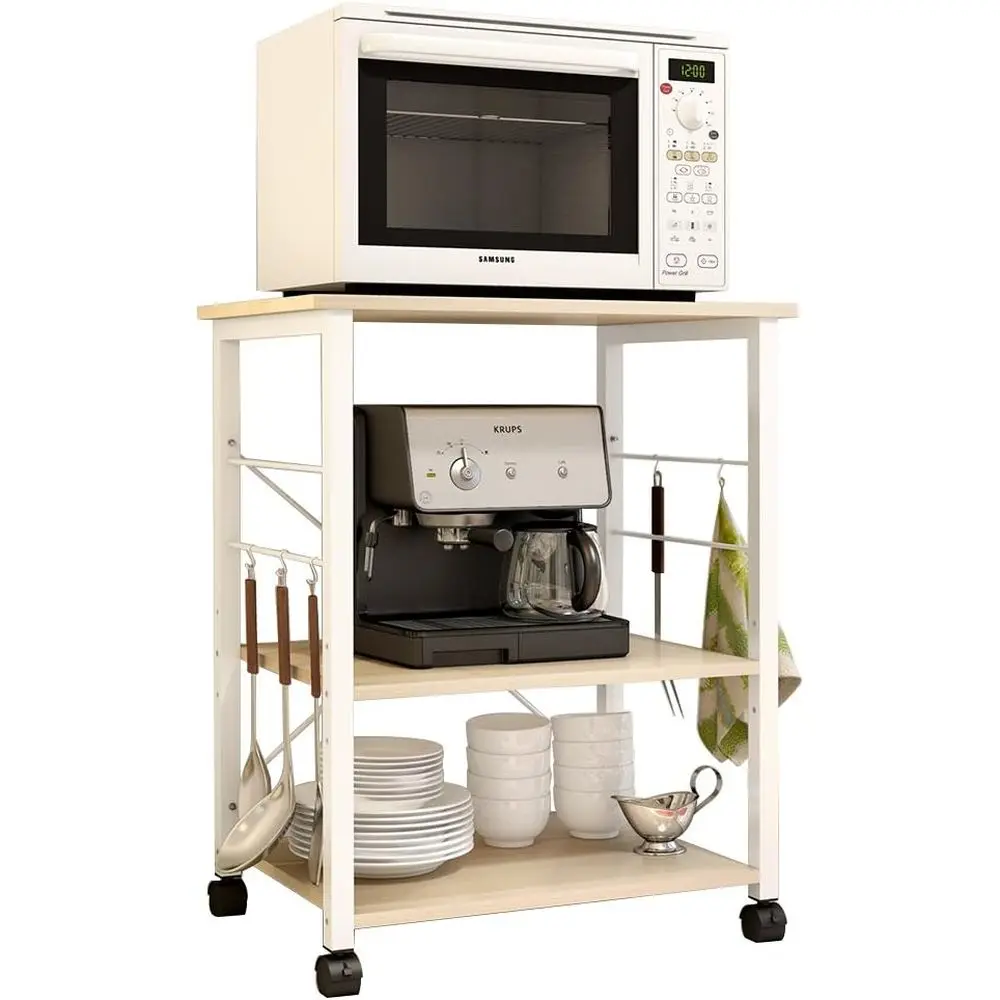 3-Tier Kitchen Storage Cart with Microwave Stand and Workstation, White Oak Finish
3-Tier Kitchen Storage Cart with Microwave Stand and Workstation, White Oak Finish