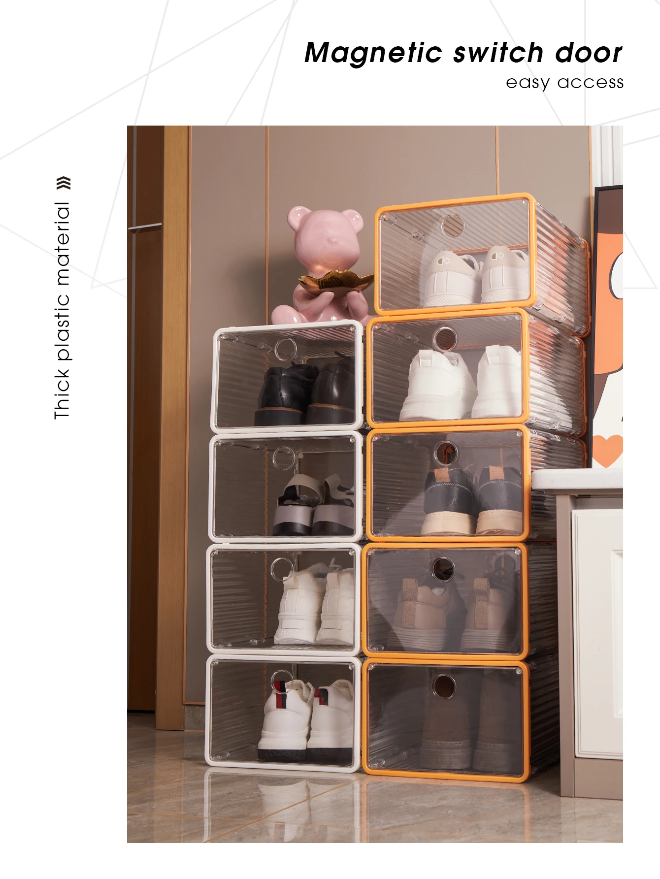 Shoe Tree + Transparent Plastic Shoe Box, Shoe Storage Display Box, Foldable Magnetic Side-Opening Shoe Rack
Shoe Tree + Transparent Plastic Shoe Box, Shoe Storage Display Box, Foldable Magnetic Side-Opening Shoe Rack