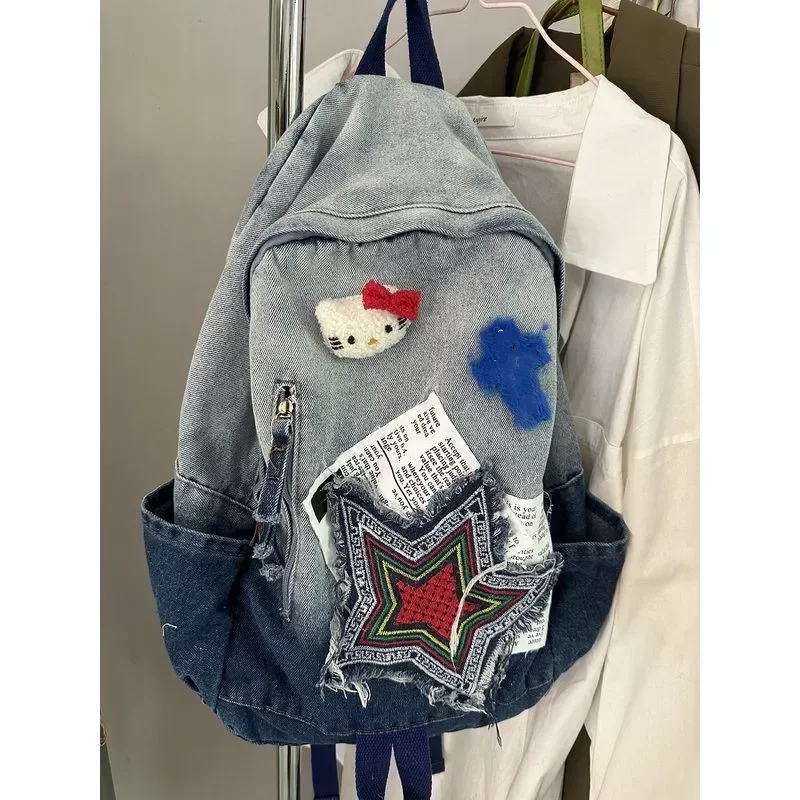 Sanrio hello kitty schoolbag girl Denim Color Block Backpack Cute Cartoon Fashion Travel Handbag Student Backpack
Sanrio hello kitty schoolbag girl Denim Color Block Backpack Cute Cartoon Fashion Travel Handbag Student Backpack