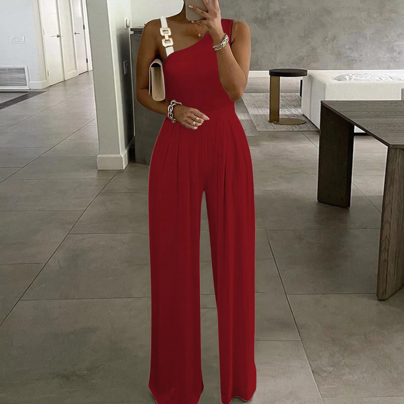Women'S Solid Color Jumpsuit Fashion Casual Rompers Metal Button Sleeveless High Waist Wide Leg Rompers Fall Simple Jumpsuit
Women'S Solid Color Jumpsuit Fashion Casual Rompers Metal Button Sleeveless High Waist Wide Leg Rompers Fall Simple Jumpsuit