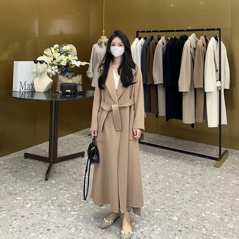 Double-sided wool coat, extended women's, high-end slim-fitting belt, double-sided tweed coat
Double-sided wool coat, extended women's, high-end slim-fitting belt, double-sided tweed coat