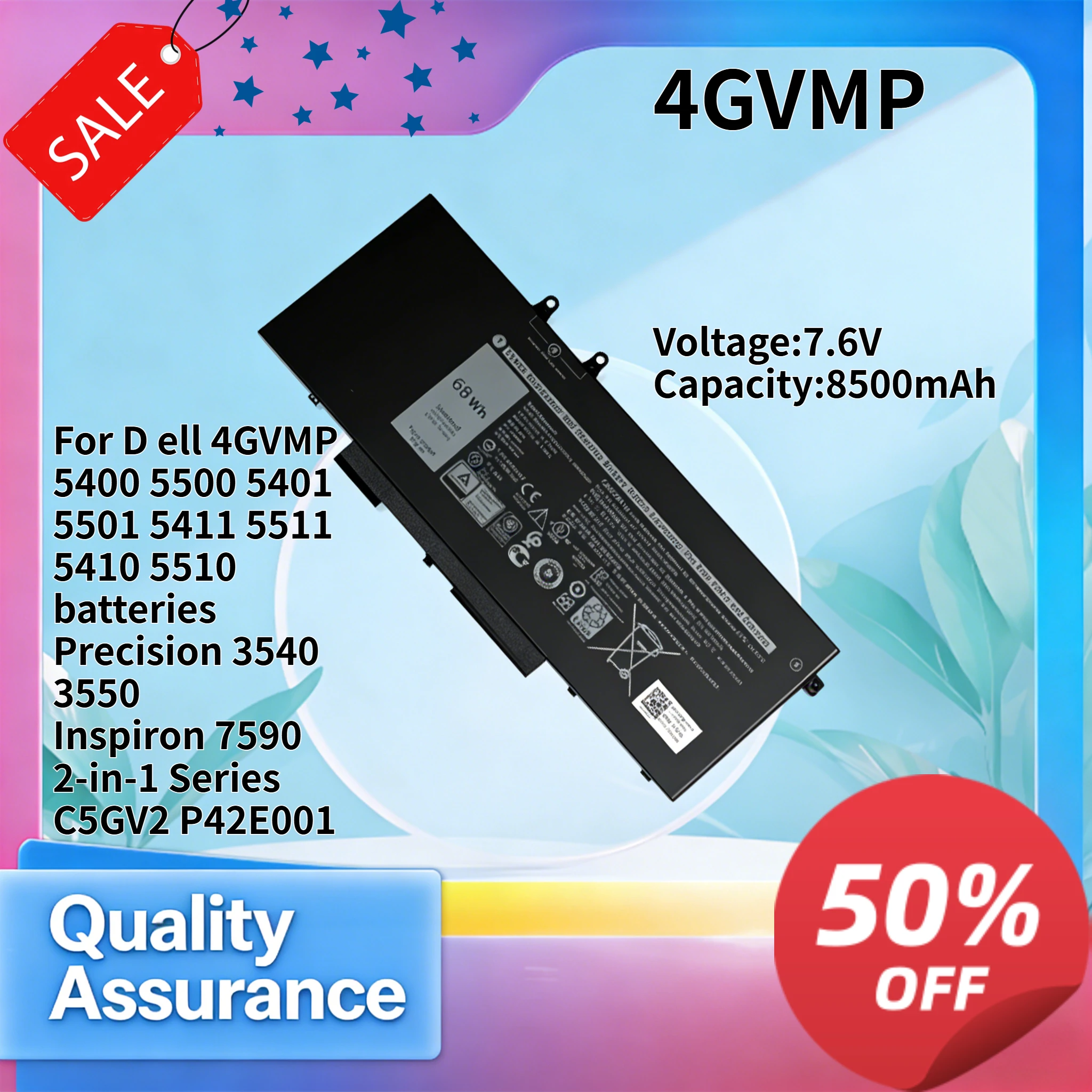 High Quality 8500mAh 7.6V Compatible with D Ell 4GVMP 5400 5500 5401 5501 5411 5511 5410 5510 laptop battery
High Quality 8500mAh 7.6V Compatible with D Ell 4GVMP 5400 5500 5401 5501 5411 5511 5410 5510 laptop battery