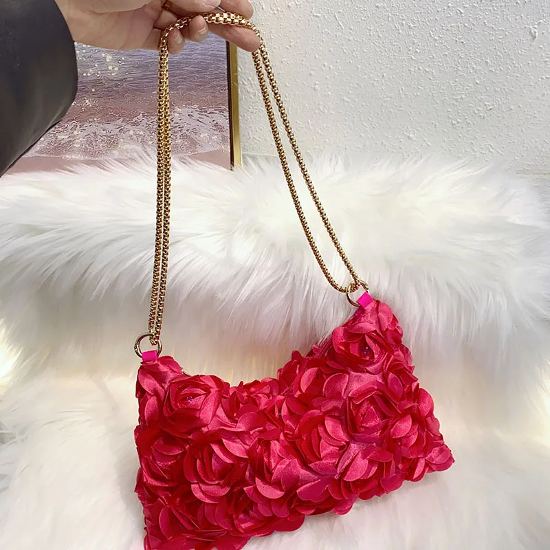 Нишевая трехмерная роза с блестками, атласная цепочка на молнии, сумка в форме полумесяца, обеденная сумка
Нишевая трехмерная роза с блестками, атласная цепочка на молнии, сумка в форме полумесяца, обеденная сумка