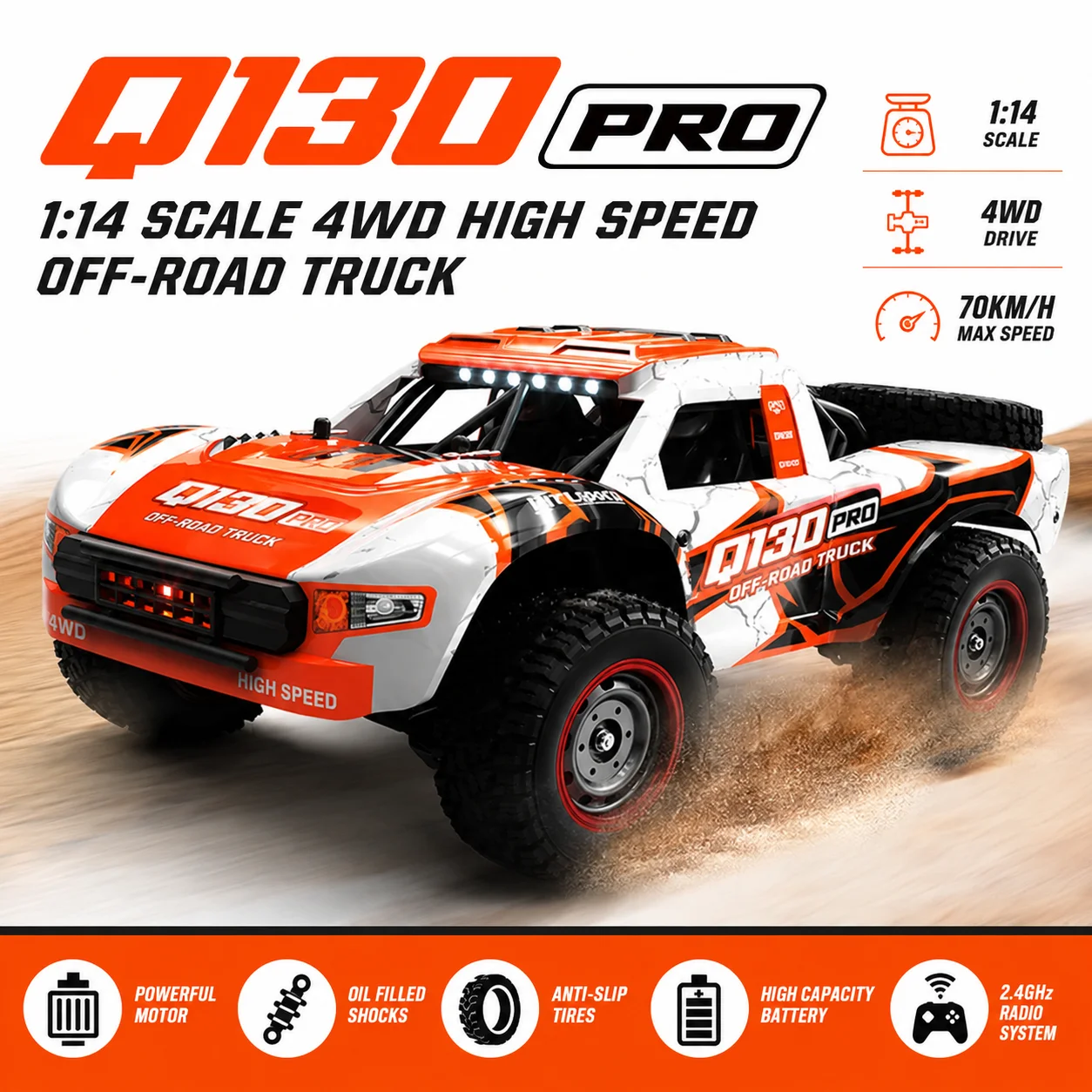 Q130 Q130C Q130 PRO 1/14 4WD RC Car Brushless Motor 45A ESC Hydraulic Shock Absorber 2.4G High Speed Off Road Truck
Q130 Q130C Q130 PRO 1/14 4WD RC Car Brushless Motor 45A ESC Hydraulic Shock Absorber 2.4G High Speed Off Road Truck
