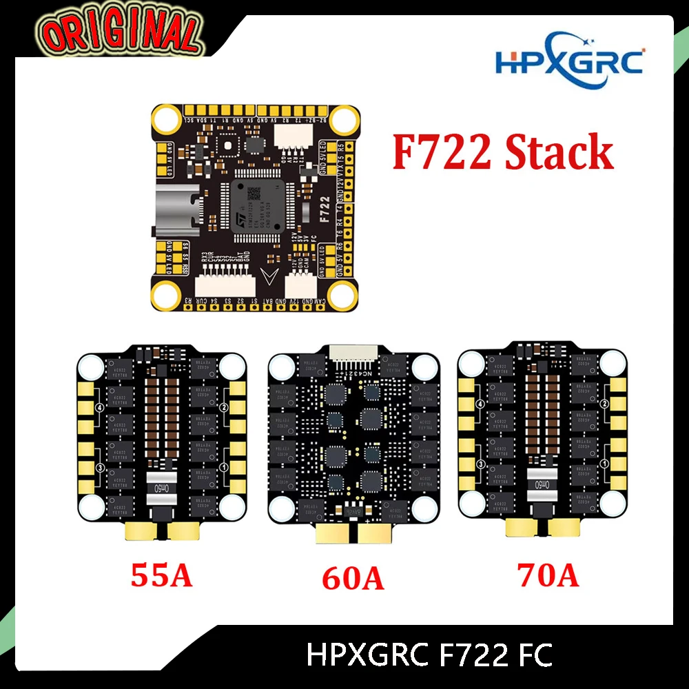 HPXGRC F722 Flight Controller ICM42688P With 55A/60A/70A 4in1 Brushless ESC Stack 30.5x30.5mm for For FPV Freestyle Racing Drone
HPXGRC F722 Flight Controller ICM42688P With 55A/60A/70A 4in1 Brushless ESC Stack 30.5x30.5mm for For FPV Freestyle Racing Drone