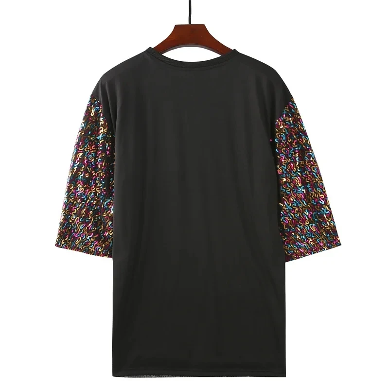 Summer New Round Neck Sequins Loose Patchwork Color Women's Wear Streetwear Hip Hop Straight Night Club Rainbow T-Shirt
Summer New Round Neck Sequins Loose Patchwork Color Women's Wear Streetwear Hip Hop Straight Night Club Rainbow T-Shirt