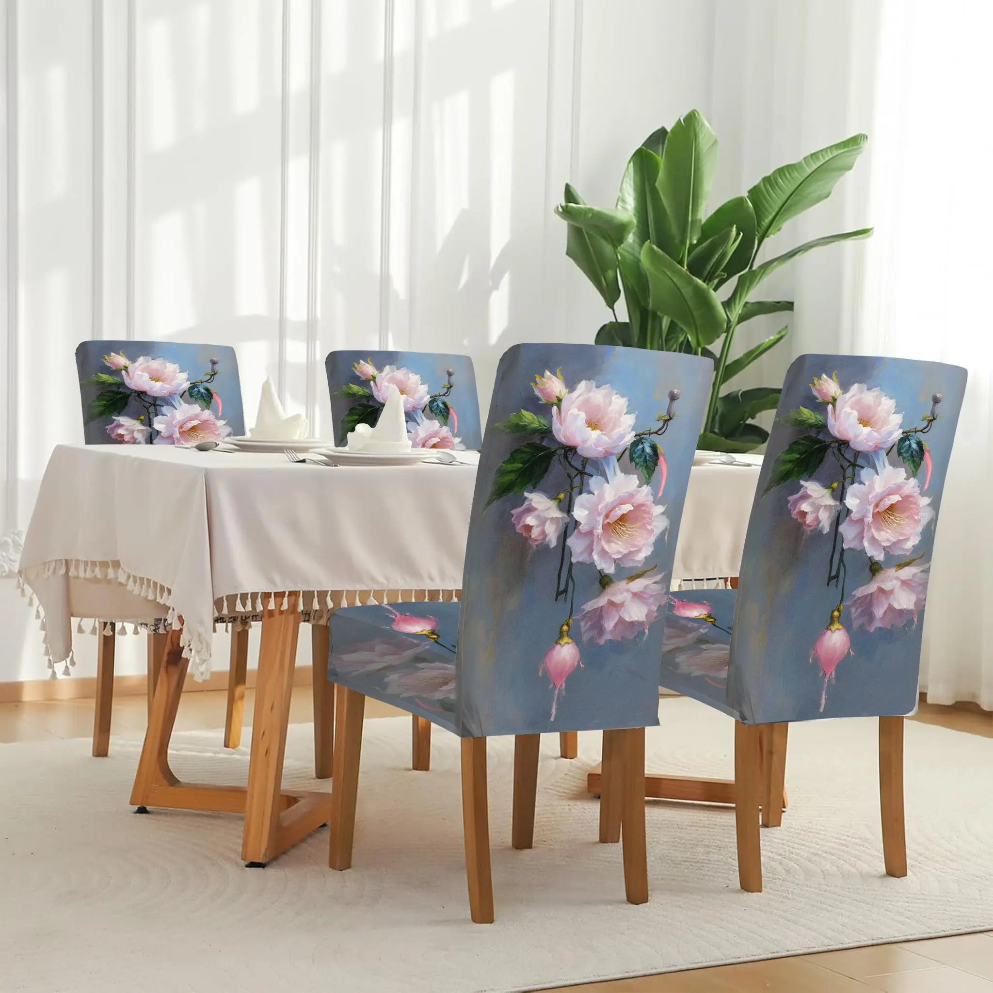 Elastic dining chair cover Exquisite pink flower oil painting art pattern Removable, washable, home dining chair cover
Elastic dining chair cover Exquisite pink flower oil painting art pattern Removable, washable, home dining chair cover