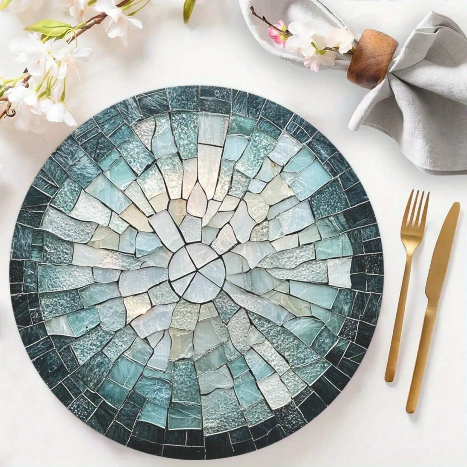 4pcs Blue Gradient Mosaic Round Placemats, Stained Glass, Non-Slip, Washable, Heat Resistant For Holiday Dining & Kitchen Decor, Kitchen Dining Decor Suitable For Thanksgiving, Christmas Parties And Home Decoration, Holiday Party Decoration Round Placemat
4pcs Blue Gradient Mosaic Round Placemats, Stained Glass, Non-Slip, Washable, Heat Resistant For Holiday Dining & Kitchen Decor, Kitchen Dining Decor Suitable For Thanksgiving, Christmas Parties And Home Decoration, Holiday Party Decoration Round Placemat