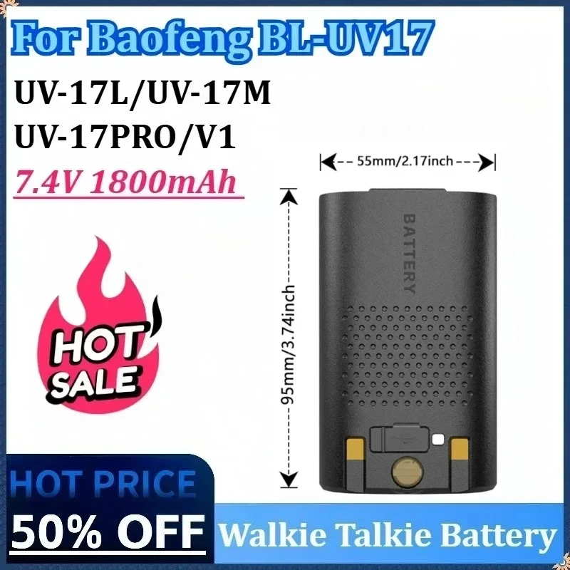 7.4V 1800mAh Walkie Talkie Rechargeable Battery for Baofeng UV-17 Pro GPS Type-C Charging for UV-17 Max UV-17L UV17 Pro V1 V2
7.4V 1800mAh Walkie Talkie Rechargeable Battery for Baofeng UV-17 Pro GPS Type-C Charging for UV-17 Max UV-17L UV17 Pro V1 V2