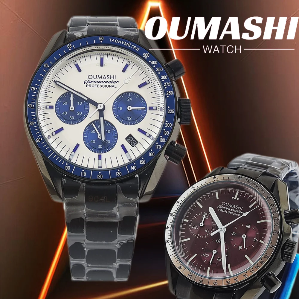 41mm Casual Vk63 Movement Watch Men's waterproof black case OUMASHI Chronograph Calendar Luminous Watch
41mm Casual Vk63 Movement Watch Men's waterproof black case OUMASHI Chronograph Calendar Luminous Watch