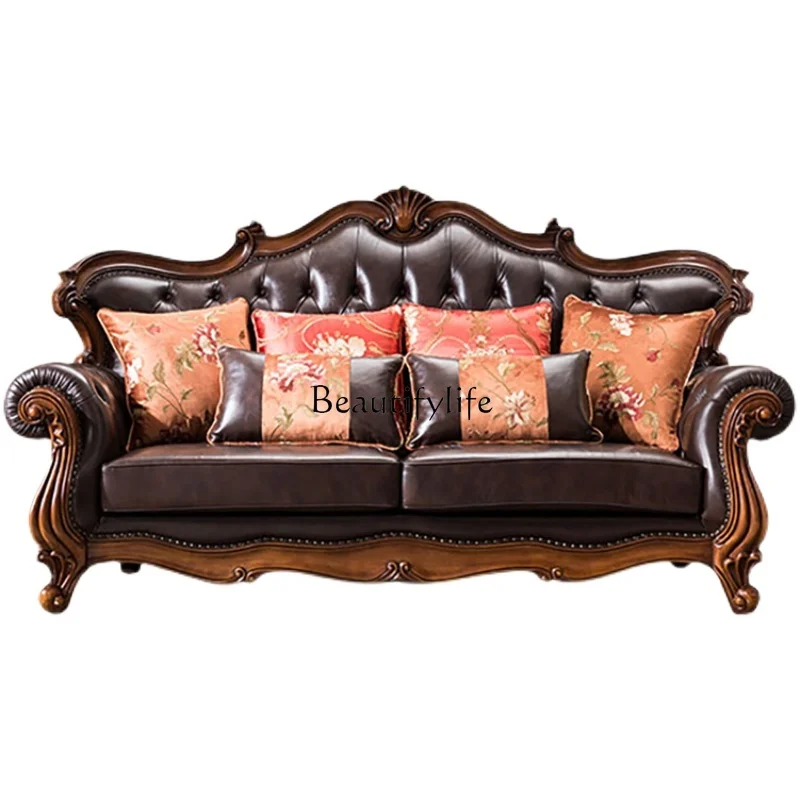 American leather sofa solid wood leather art European size apartment three single double sofa
American leather sofa solid wood leather art European size apartment three single double sofa