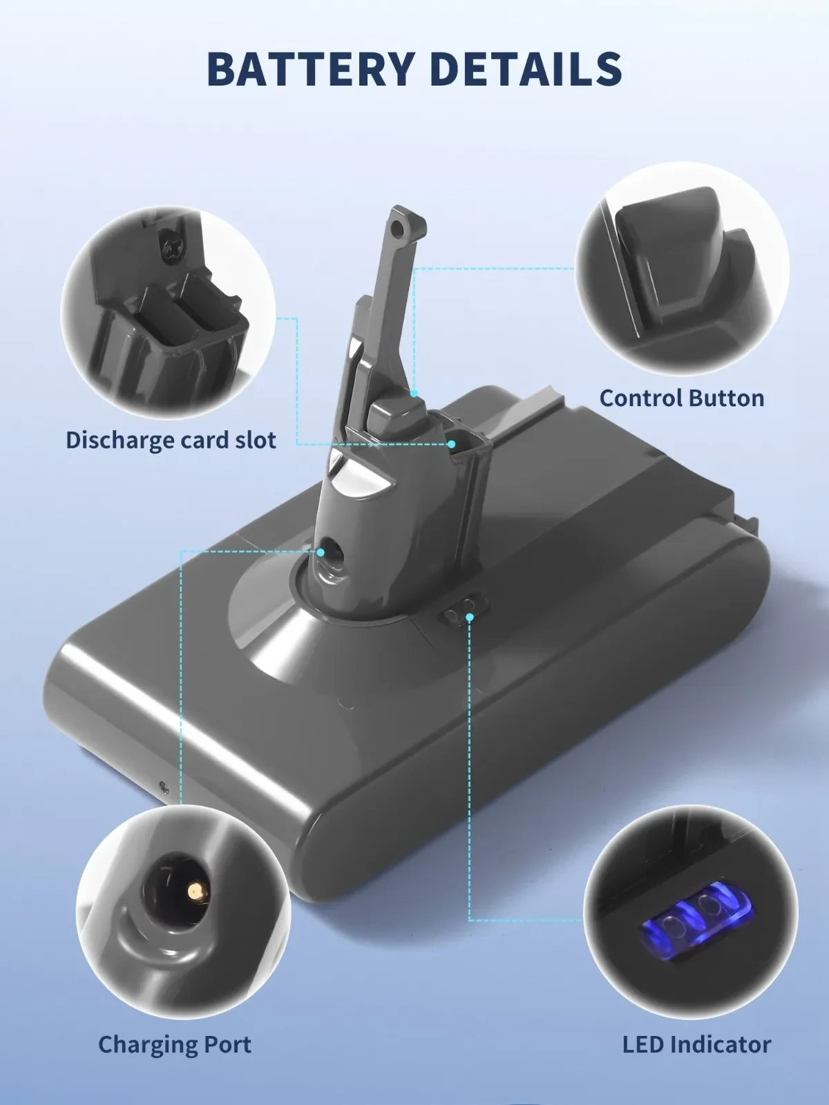 Grey Lithium-ion 21.6V 8000mAh Battery Replacement for Dyson V8 SV10 Series Animal Absolute Fluffy Handheld Vacuum 
Grey Lithium-ion 21.6V 8000mAh Battery Replacement for Dyson V8 SV10 Series Animal Absolute Fluffy Handheld Vacuum