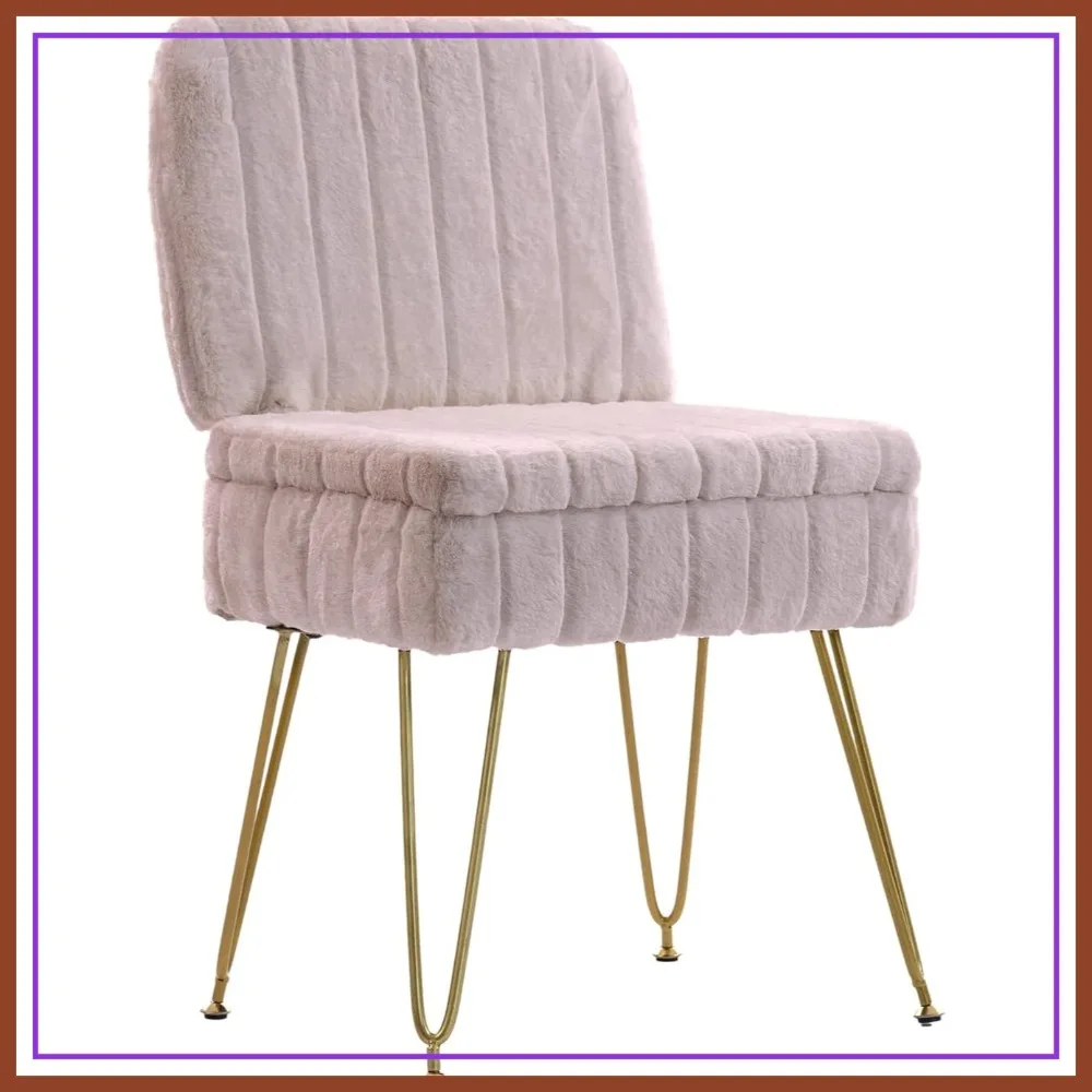 Faux Fur Vanity Chair with Storage, Comfy Ottoman with Folding Back, 4 Metal Legs, Anti-Slip Feet for Bedroom
Faux Fur Vanity Chair with Storage, Comfy Ottoman with Folding Back, 4 Metal Legs, Anti-Slip Feet for Bedroom