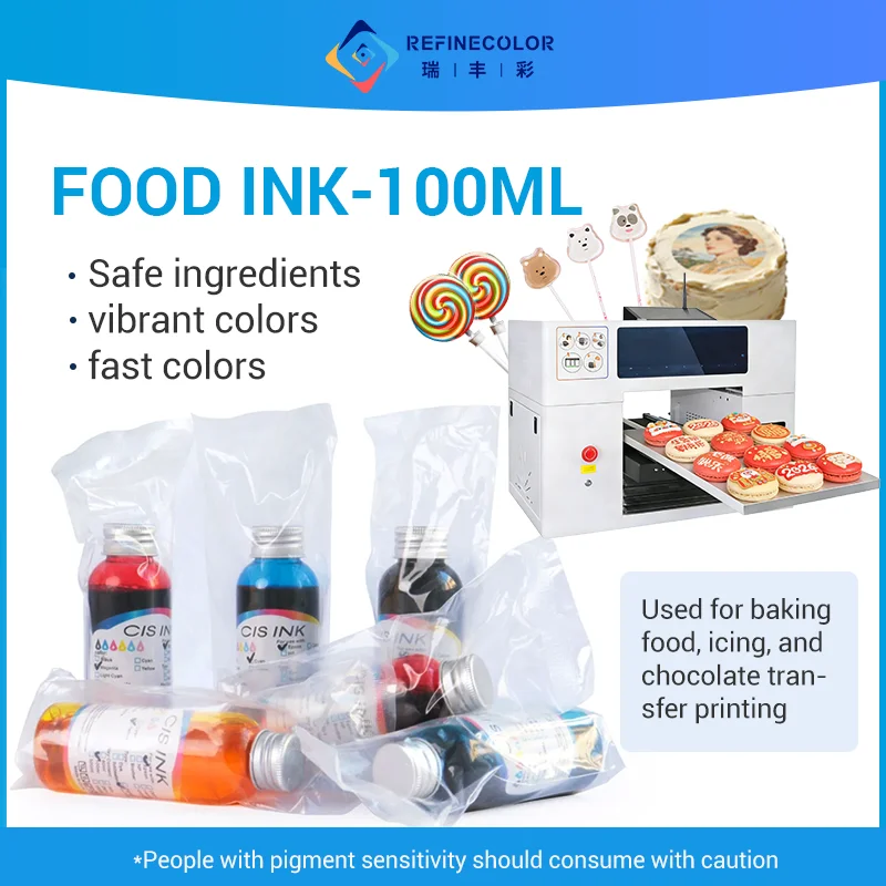 Чернила для пищевой печати Refinecolor 6Colors CMYK LC LM, сертифицированные SGS GQT, для струйных принтеров Epson L1800, R330, R1390, XP600
Чернила для пищевой печати Refinecolor 6Colors CMYK LC LM, сертифицированные SGS GQT, для струйных принтеров Epson L1800, R330, R1390, XP600