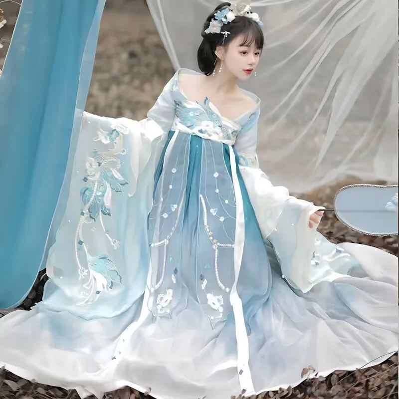 Chinese Hanfu Dress Women Carnival Fairy Cosplay Costume Tang Dynasty Embroidery Blue Hanfu Dress Birthday Party Outfit
Chinese Hanfu Dress Women Carnival Fairy Cosplay Costume Tang Dynasty Embroidery Blue Hanfu Dress Birthday Party Outfit