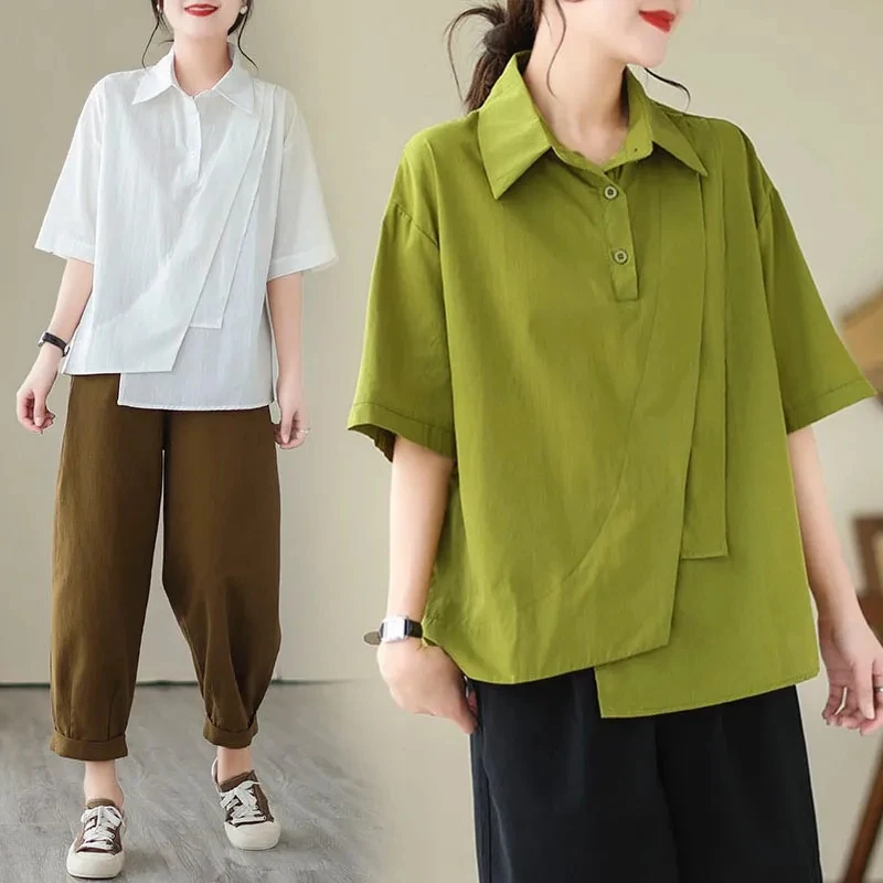 Spring Summer New Women's Short-Sleeved Shirt Jacket Loose Joker Casual Stitching Fashion Slim Button Lapel Solid Color Shirt
Spring Summer New Women's Short-Sleeved Shirt Jacket Loose Joker Casual Stitching Fashion Slim Button Lapel Solid Color Shirt