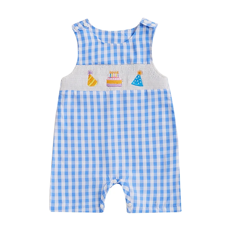 Baby Boy Summer Tank Romper Plaid Print Sleeveless Round Neck Cake Embroidery Jumpsuit
Baby Boy Summer Tank Romper Plaid Print Sleeveless Round Neck Cake Embroidery Jumpsuit