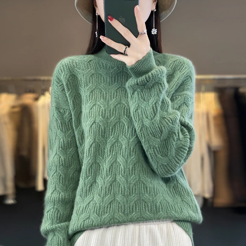 2023 Autumn and Winter New Women's Half High Neck 100% Merino Wool Sweater Casual Knit Pullover Loose Korean Fashion Women's Top
2023 Autumn and Winter New Women's Half High Neck 100% Merino Wool Sweater Casual Knit Pullover Loose Korean Fashion Women's Top