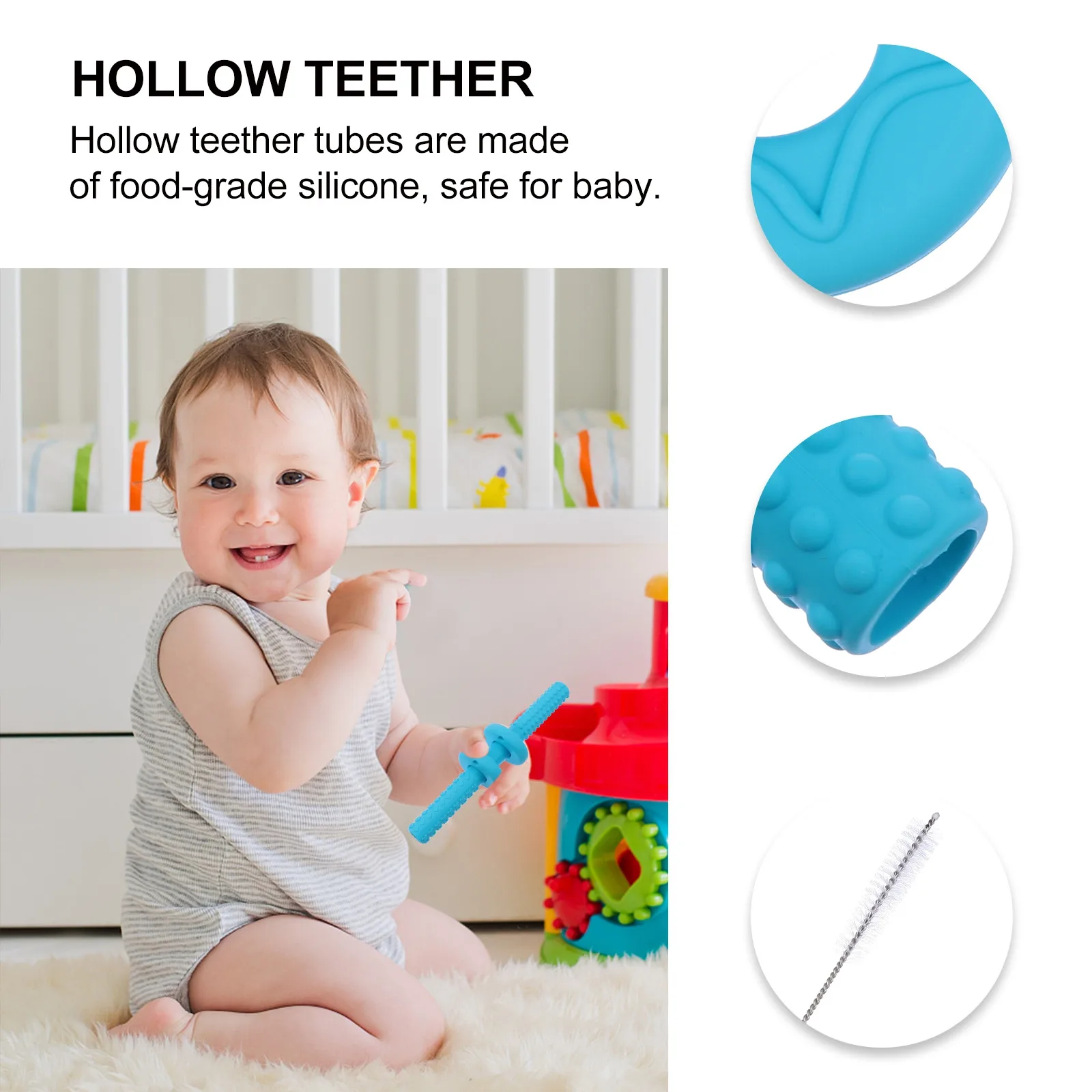 1Set Hollow Teether Tube Set Silicone Baby Teether Safe Food Grade Soft for Little Hands Teething Relief Gum Massage Chew Aid
1Set Hollow Teether Tube Set Silicone Baby Teether Safe Food Grade Soft for Little Hands Teething Relief Gum Massage Chew Aid