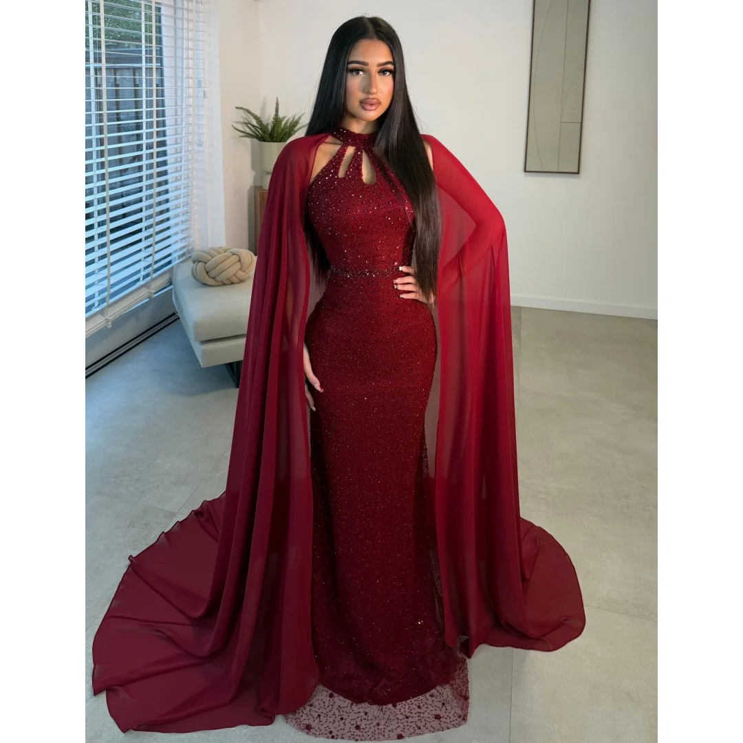 Exquisite Red Mermaid Evening Dresses Lace Sequined Luxury Prom Dress with Shawl Formal Party Gown Gala Vestidos Customized
Exquisite Red Mermaid Evening Dresses Lace Sequined Luxury Prom Dress with Shawl Formal Party Gown Gala Vestidos Customized