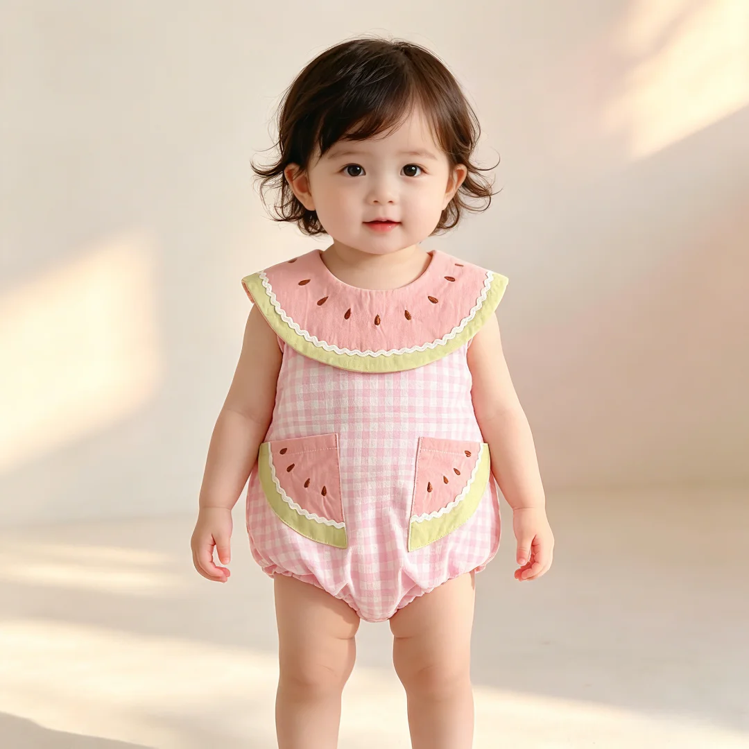 Summer 3M-2T Korean Style Girls Bodysuit Watermelon Doll Collar Pink Grid Baby Jumpsuit Sleeveless Thin Soft Toddler Romper
Summer 3M-2T Korean Style Girls Bodysuit Watermelon Doll Collar Pink Grid Baby Jumpsuit Sleeveless Thin Soft Toddler Romper