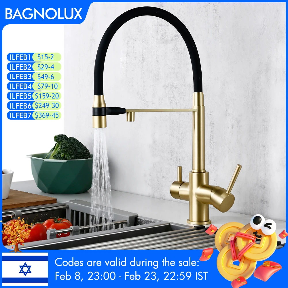 Brushed Gold Kitchen Faucet Filter 360 Swivel Pure Water Tap for 3 Ways Kitchen Pull Out Purification Water Mixer Double Handle
Brushed Gold Kitchen Faucet Filter 360 Swivel Pure Water Tap for 3 Ways Kitchen Pull Out Purification Water Mixer Double Handle