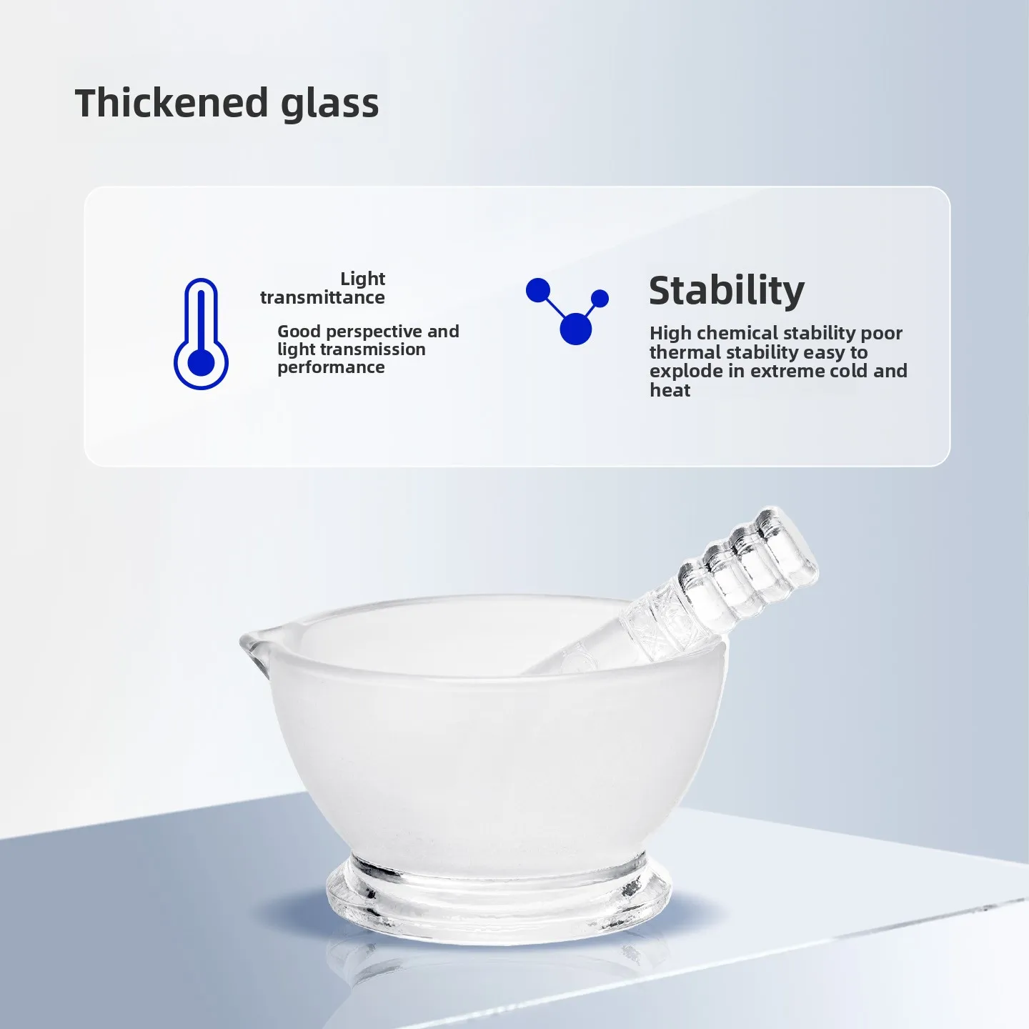 A set of 30mm-180mm thickened glass mortar and pestle with grinding rod, professional laboratory chemical equipment
A set of 30mm-180mm thickened glass mortar and pestle with grinding rod, professional laboratory chemical equipment