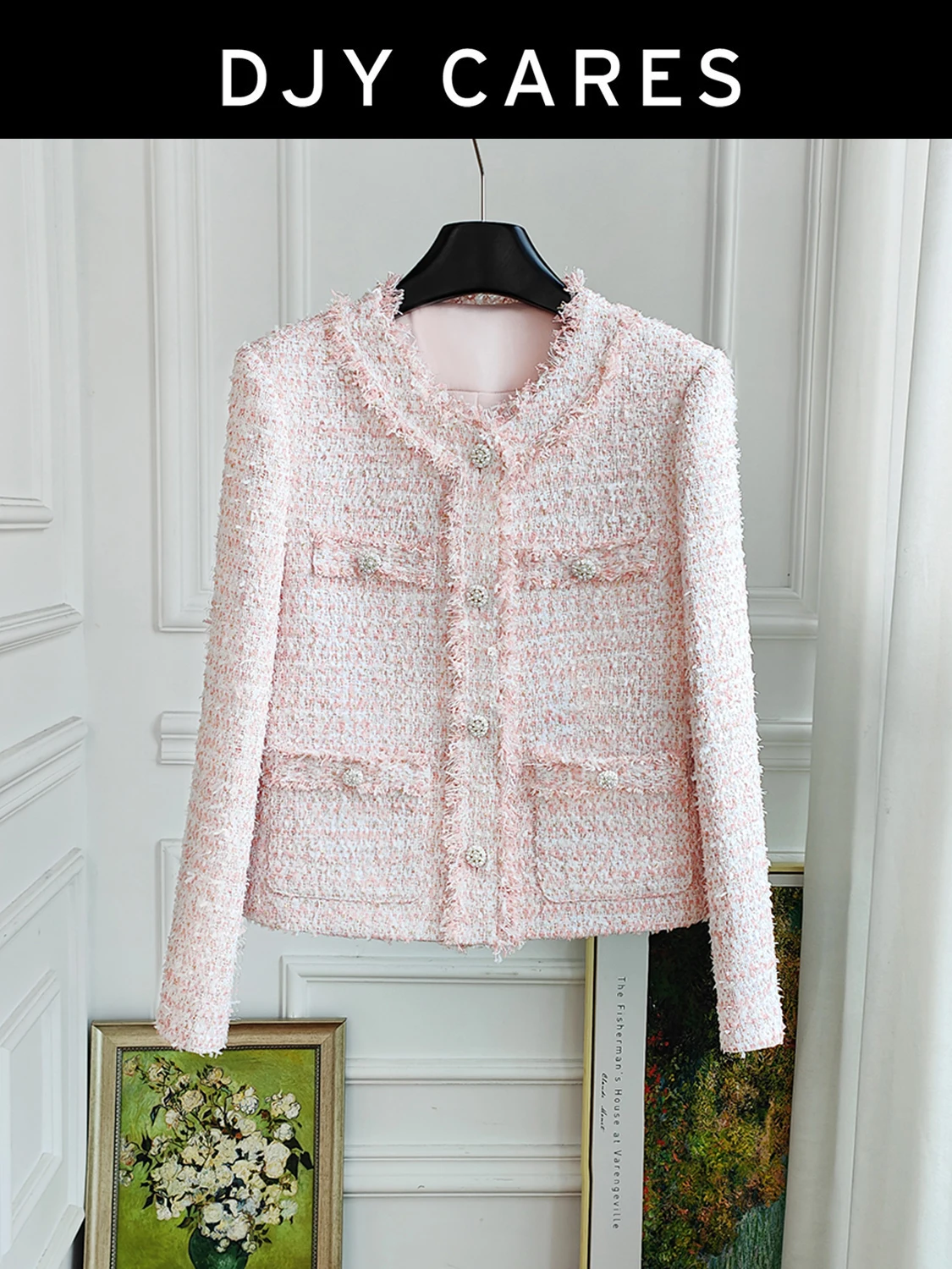 New Gentle pink coat, light luxury fringe top big size
New Gentle pink coat, light luxury fringe top big size