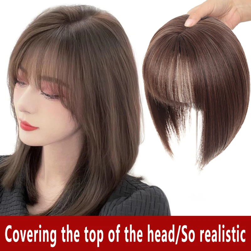 Wig pieces for covering white hair on the top of a woman's head, 3d French bangs, natural, fluffy, light and seamless
Wig pieces for covering white hair on the top of a woman's head, 3d French bangs, natural, fluffy, light and seamless