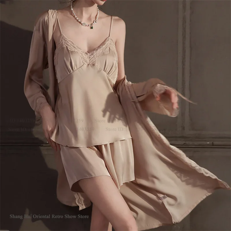 New Womens Sleepwear Sexy Lace Bathrobe Pajamas Lingerie Sets Spring Summer New Ice Silk Night Clothes Pijamas Suit Homewear
New Womens Sleepwear Sexy Lace Bathrobe Pajamas Lingerie Sets Spring Summer New Ice Silk Night Clothes Pijamas Suit Homewear