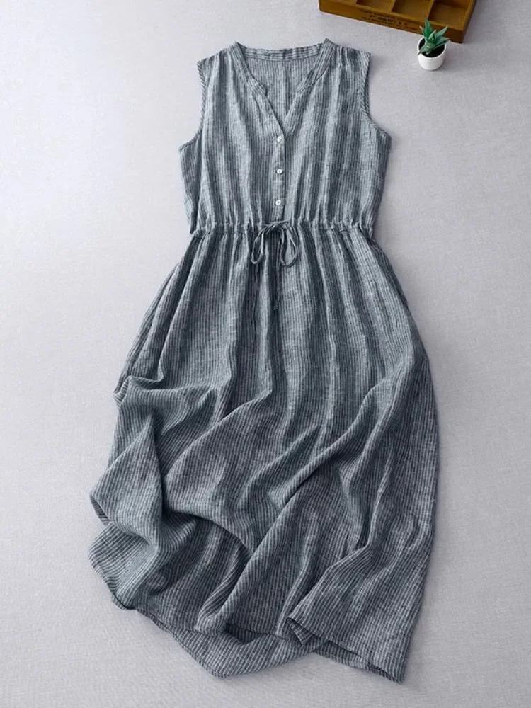 Pop Cotton Sleeveless Dresses For Women New Summer Elegant Drawstring Tank Dress Casual Loose Vintage Stripe Female Midi Dress
Pop Cotton Sleeveless Dresses For Women New Summer Elegant Drawstring Tank Dress Casual Loose Vintage Stripe Female Midi Dress