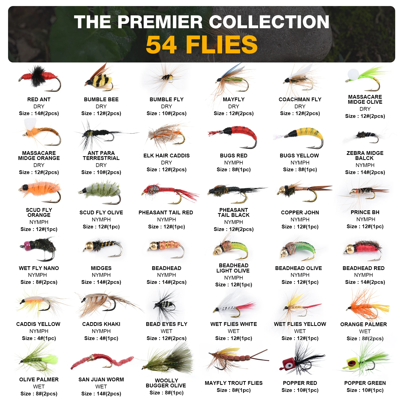 Goture 54pcs Wet Dry Nymph Fishing Fly Kit Woolly Buggers Streamers Emerger Worms Bass Trout Grayling Panfish Fishing Lures
Goture 54pcs Wet Dry Nymph Fishing Fly Kit Woolly Buggers Streamers Emerger Worms Bass Trout Grayling Panfish Fishing Lures
