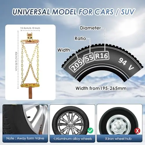 Universal Cross-Link Heavy-Duty Snow Chains For Car And SUV – 6 Pcs Anti-Slip Tire Chains Compatible With 195-265mm Width
Universal Cross-Link Heavy-Duty Snow Chains For Car And SUV – 6 Pcs Anti-Slip Tire Chains Compatible With 195-265mm Width