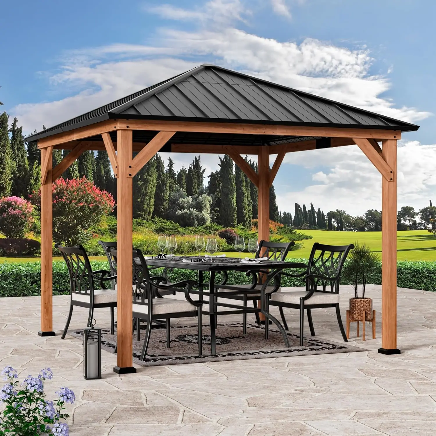 10x10ft Modern Hardtop Wood Gazebo, Galvanized Steel & Polycarbonate Hip Roof, Cedar Frame for Garden/Backyard
10x10ft Modern Hardtop Wood Gazebo, Galvanized Steel & Polycarbonate Hip Roof, Cedar Frame for Garden/Backyard