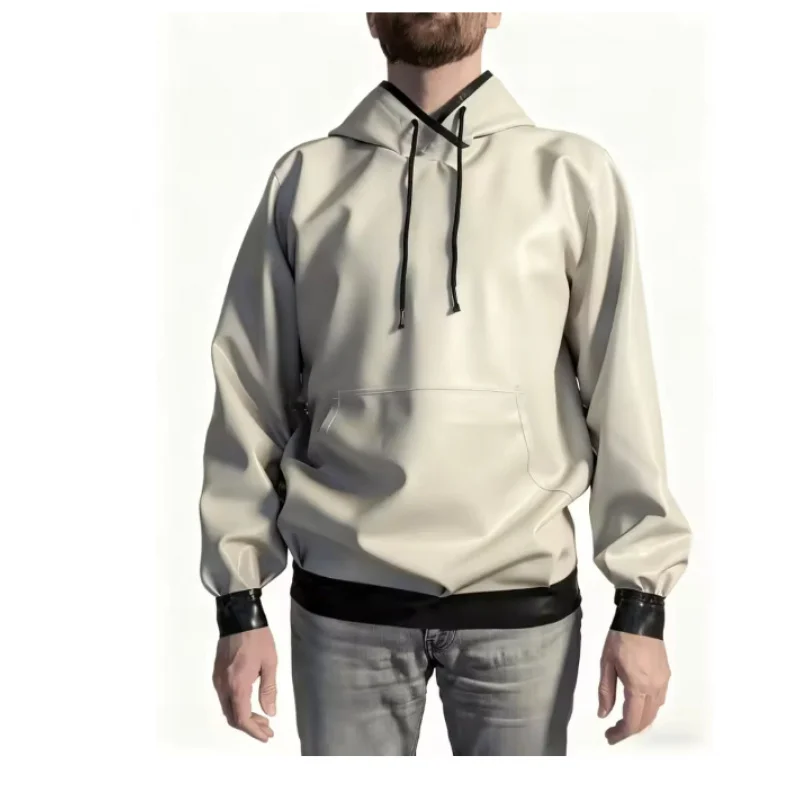 Handmade Man's Latex Coat With Pocket Rubber Gummi White and Black Jacket Hoodie Role Latex Men's Top Daily Wear
Handmade Man's Latex Coat With Pocket Rubber Gummi White and Black Jacket Hoodie Role Latex Men's Top Daily Wear