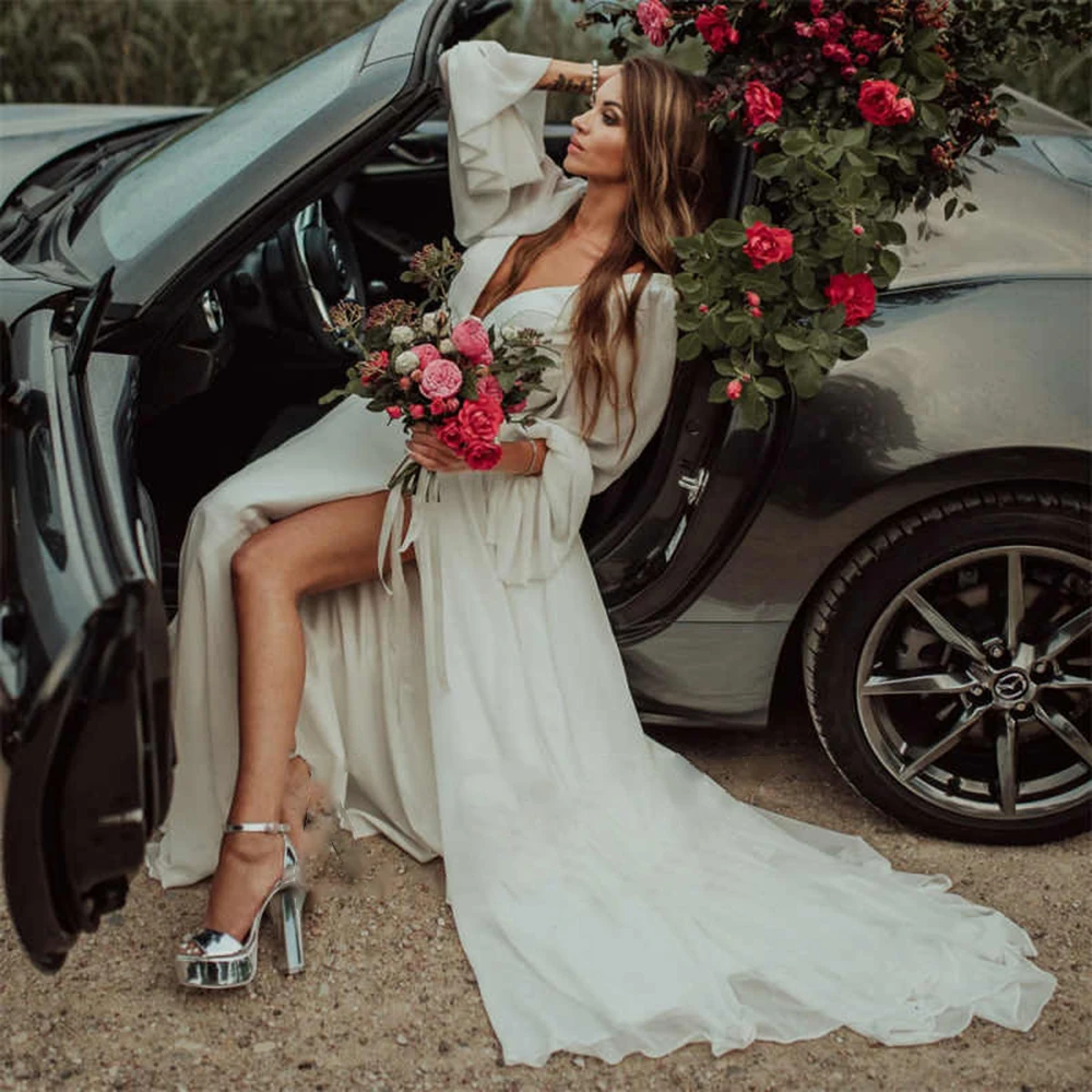 Chiffon Bohemian Wedding Dress V-neck Long Sleeve Trailing Beach Dress for Bridal Wedding Banquet Party Prom Cocktail Party
Chiffon Bohemian Wedding Dress V-neck Long Sleeve Trailing Beach Dress for Bridal Wedding Banquet Party Prom Cocktail Party