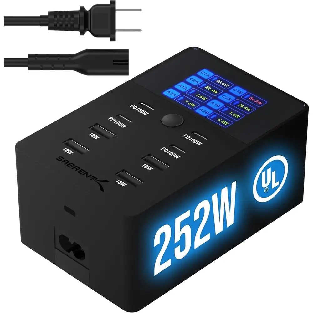 8-Port 252W USB C & A Charging Station with LCD Display, UL Certified, Fast Charging for Devices
8-Port 252W USB C & A Charging Station with LCD Display, UL Certified, Fast Charging for Devices