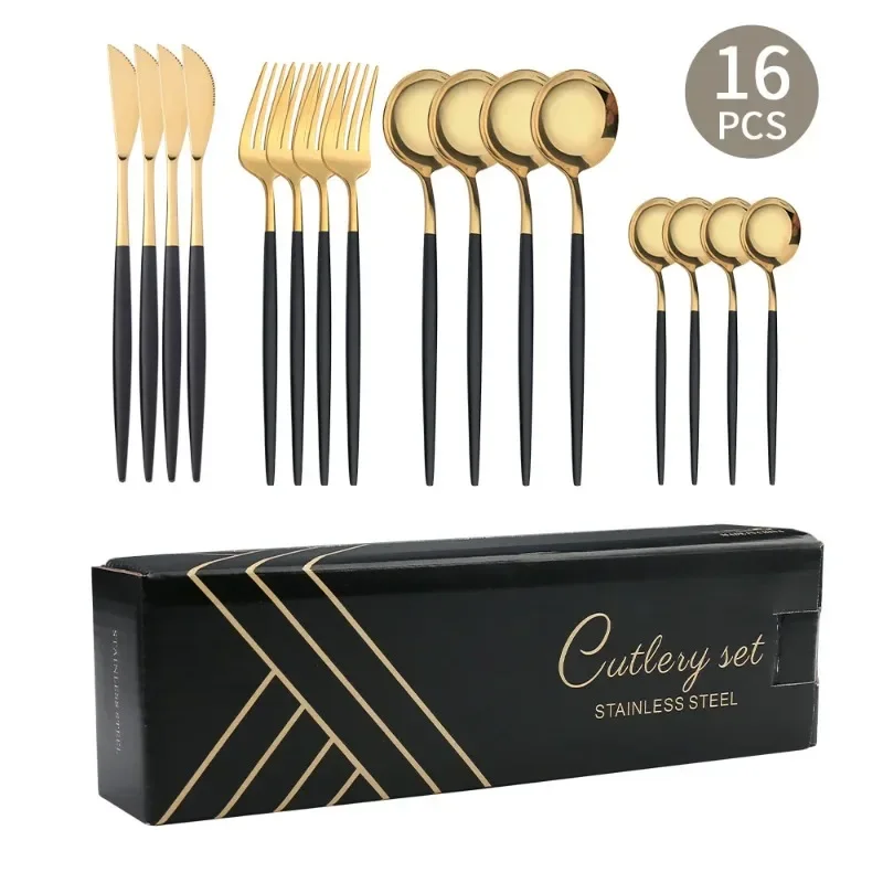 16Pcs/set Colorful Dinnerware Stainless Steel Cutlery Set Kitchen Mirror Gold Tableware Knife Fork Spoon Dinner Set
16Pcs/set Colorful Dinnerware Stainless Steel Cutlery Set Kitchen Mirror Gold Tableware Knife Fork Spoon Dinner Set