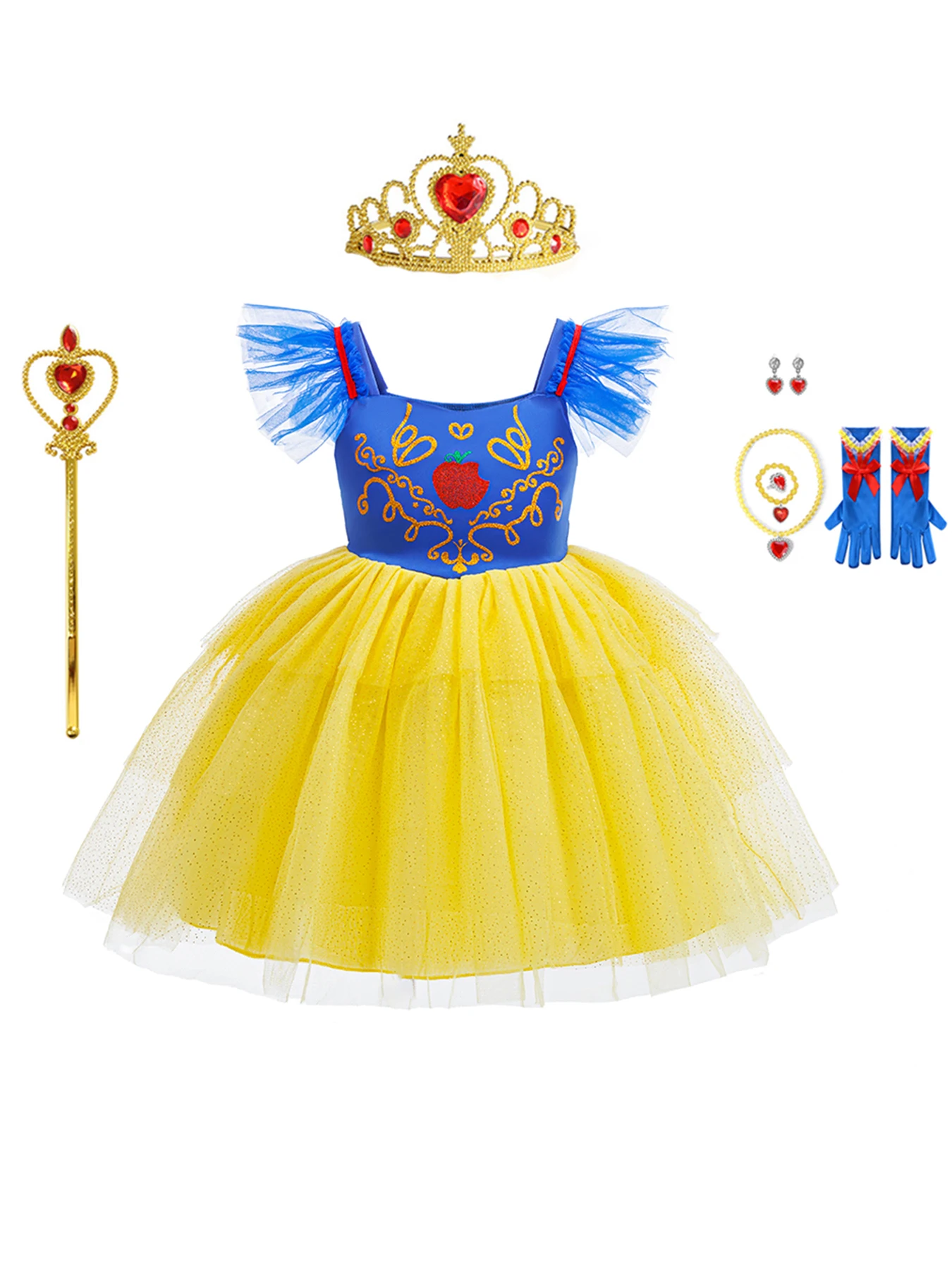 Girls Princess Dress Set with Crown Wand Earrings Necklace Gloves Party Matching Skirt Body Pattern Embroidered Fluffy Skirt
Girls Princess Dress Set with Crown Wand Earrings Necklace Gloves Party Matching Skirt Body Pattern Embroidered Fluffy Skirt