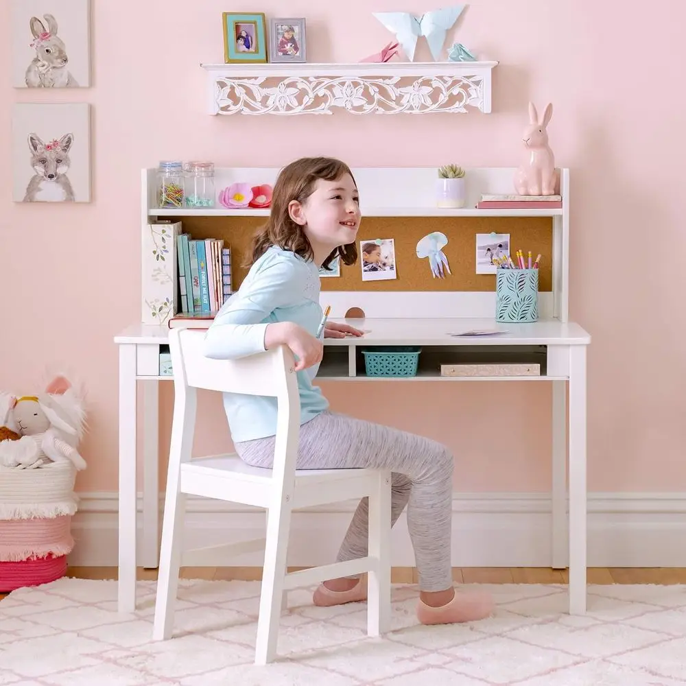 Linen White Kids' Desk with Hutch, Chair, and Storage - Wooden Study Table Set for Ages 5-12
Linen White Kids' Desk with Hutch, Chair, and Storage - Wooden Study Table Set for Ages 5-12